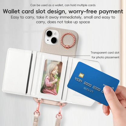 For iPhone 15 Pro VIETAO Ring Holder Card Bag Phone Case with Lanyard(White) by VIETAO