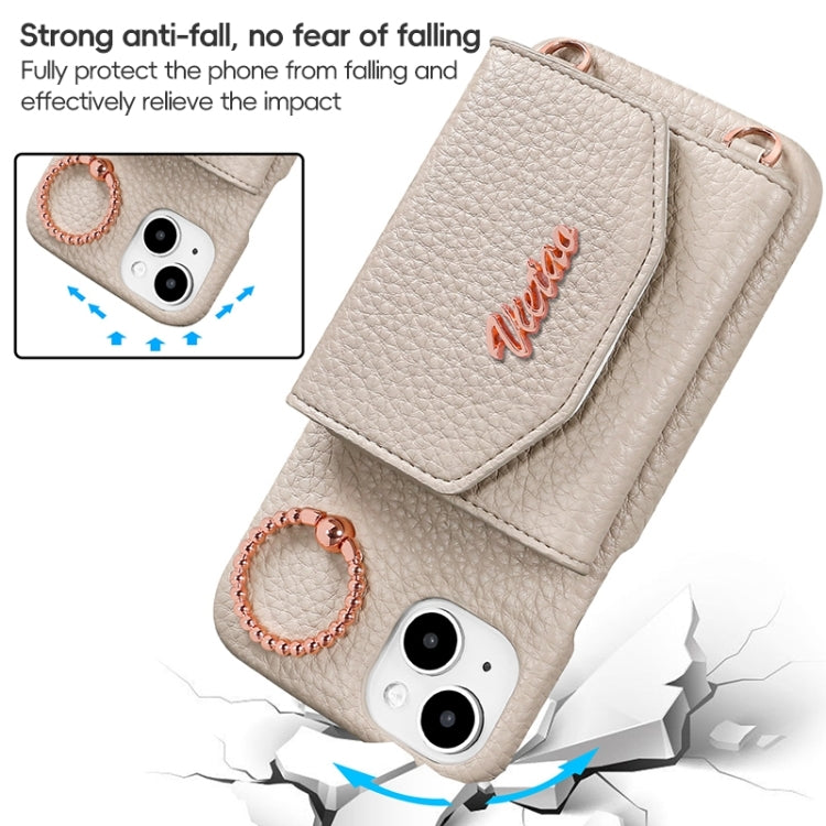 For iPhone 15 Pro Max VIETAO Ring Holder Card Bag Phone Case with Lanyard(Brown) by VIETAO