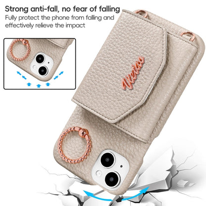 For iPhone 14 VIETAO Ring Holder Card Bag Phone Case with Lanyard(Brown) by VIETAO