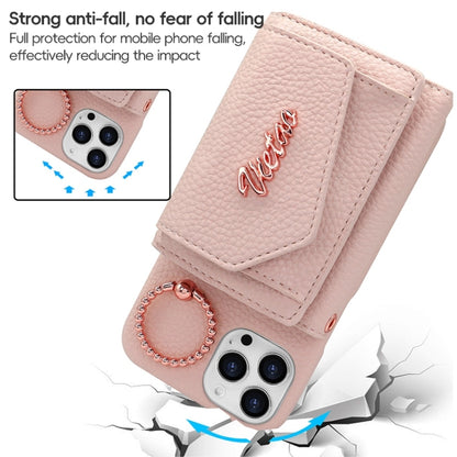 For iPhone 15 Plus VIETAO Ring Holder Wallet PU Phone Case with Lanyard(Pink) by VIETAO
