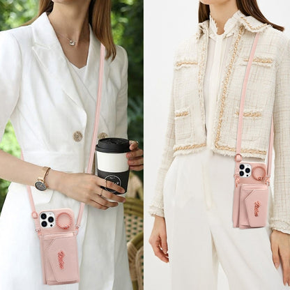 For iPhone 15 VIETAO Ring Holder Wallet PU Phone Case with Lanyard(Black) by VIETAO