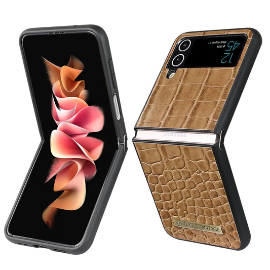 For Samsung Galaxy Z Flip4 VIETAO Crocodile Texture PU Leather Phone Case(Brown) by VIETAO