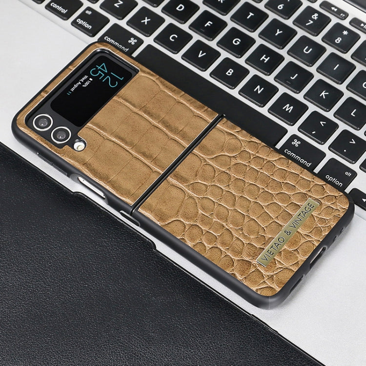 For Samsung Galaxy Z Flip4 VIETAO Crocodile Texture PU Leather Phone Case(Brown) by VIETAO