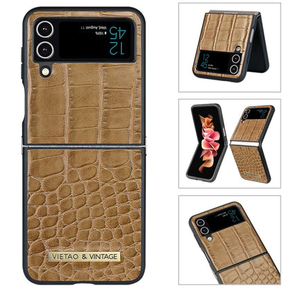 For Samsung Galaxy Z Flip3 5G VIETAO Crocodile Texture PU Leather Phone Case(Brown) by VIETAO