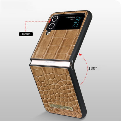 For Samsung Galaxy Z Flip3 5G VIETAO Crocodile Texture PU Leather Phone Case(Brown) by VIETAO