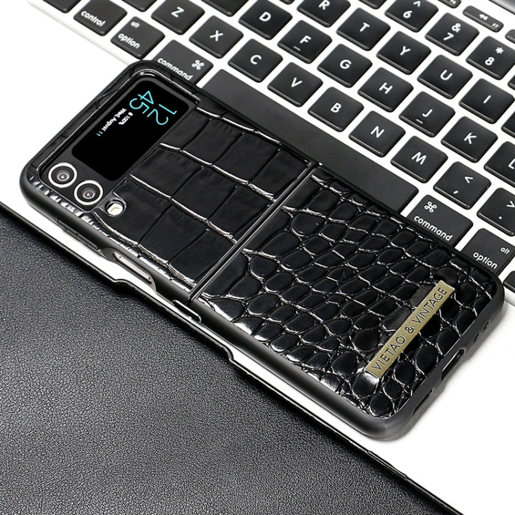 For Samsung Galaxy Z Flip3 5G VIETAO Crocodile Texture PU Leather Phone Case(Black) by VIETAO