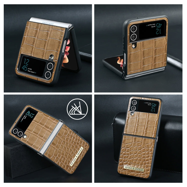 For Samsung Galaxy Z Flip3 5G VIETAO Crocodile Texture PU Leather Phone Case(Black) by VIETAO