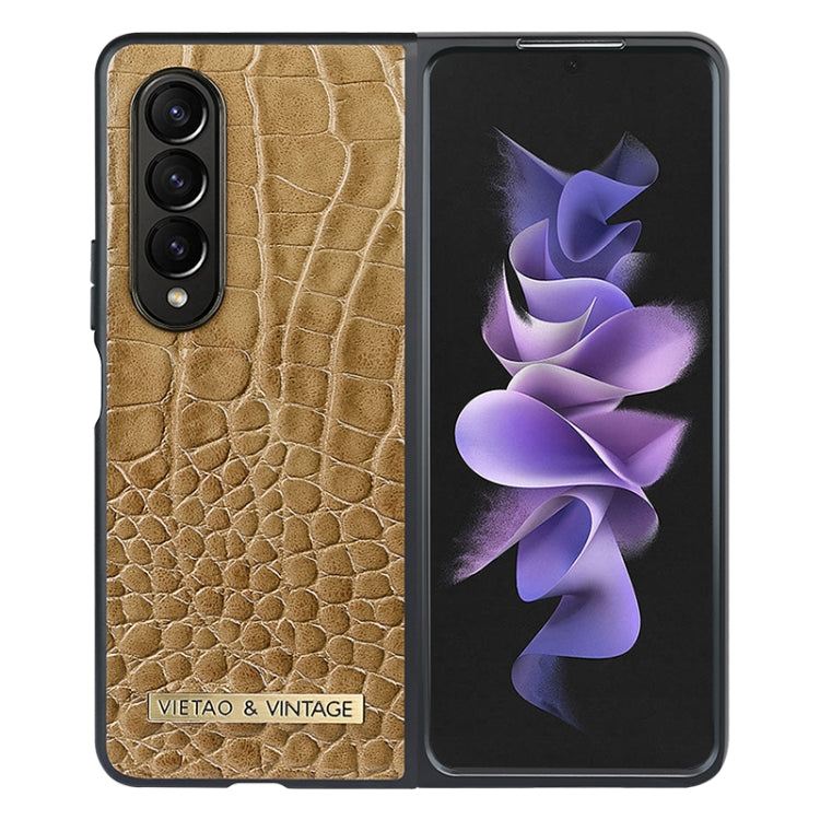 For Samsung Galaxy Z Fold4 VIETAO Crocodile Texture PU Leather Phone Case(Brown) by VIETAO