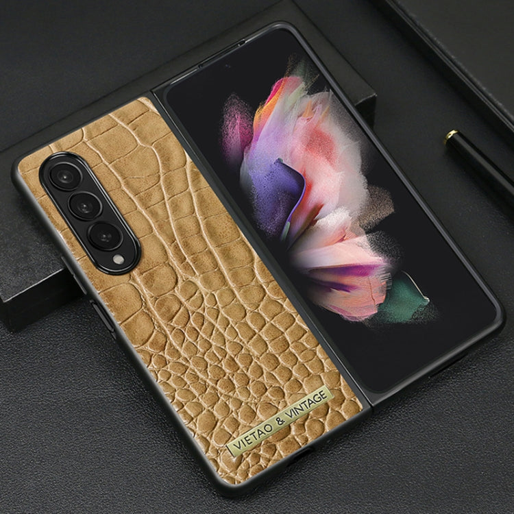 For Samsung Galaxy Z Fold4 VIETAO Crocodile Texture PU Leather Phone Case(Brown) by VIETAO