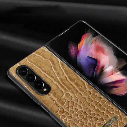 For Samsung Galaxy Z Fold4 VIETAO Crocodile Texture PU Leather Phone Case(Brown) by VIETAO
