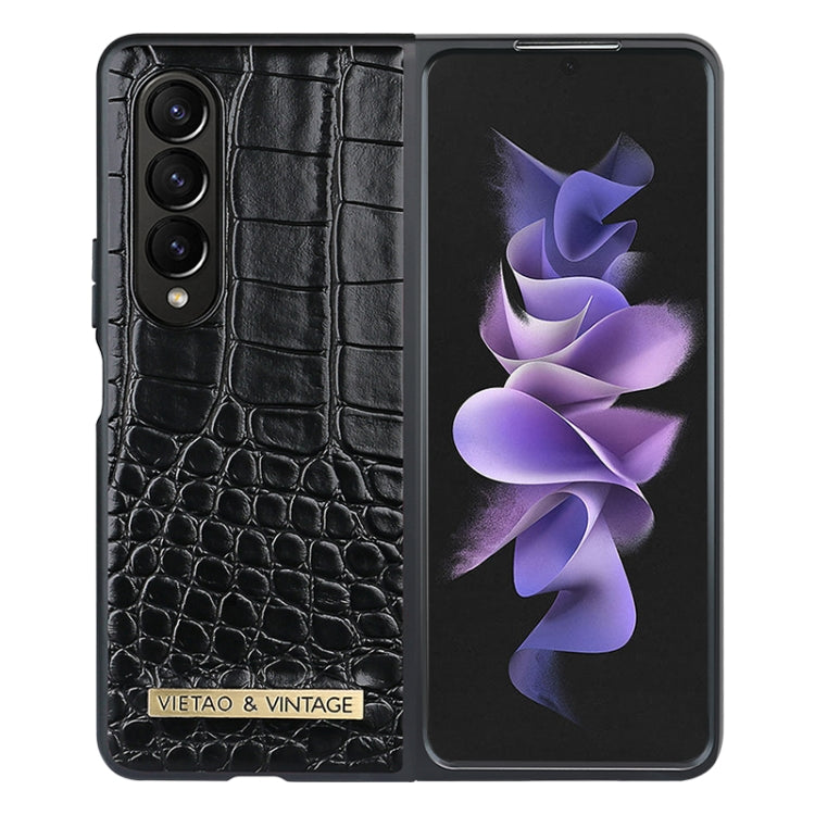 For Samsung Galaxy Z Fold3 5G VIETAO Crocodile Texture PU Leather Phone Case(Black) by VIETAO