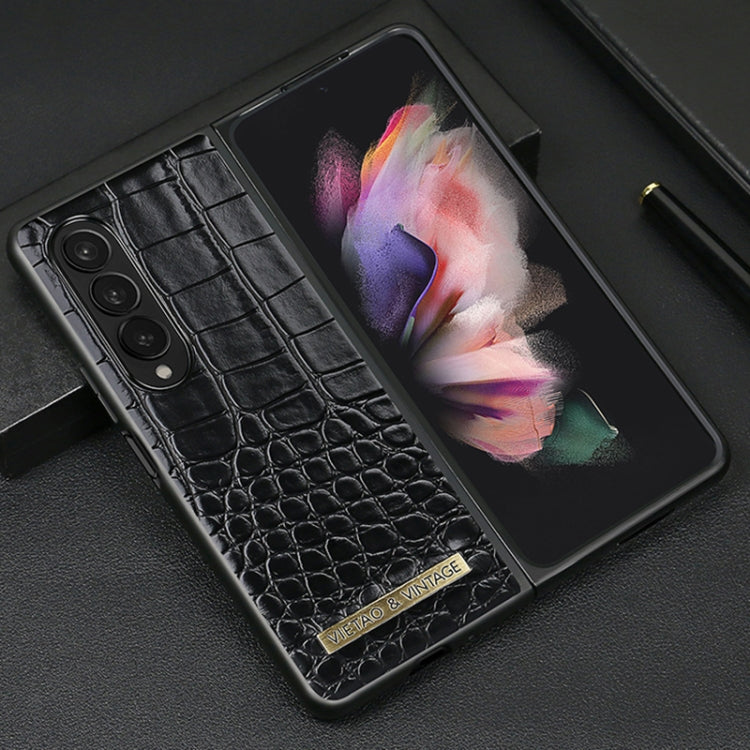 For Samsung Galaxy Z Fold3 5G VIETAO Crocodile Texture PU Leather Phone Case(Black) by VIETAO