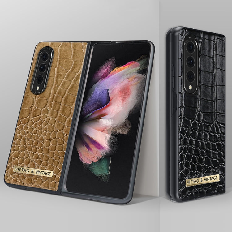 For Samsung Galaxy Z Fold3 5G VIETAO Crocodile Texture PU Leather Phone Case(Black) by VIETAO
