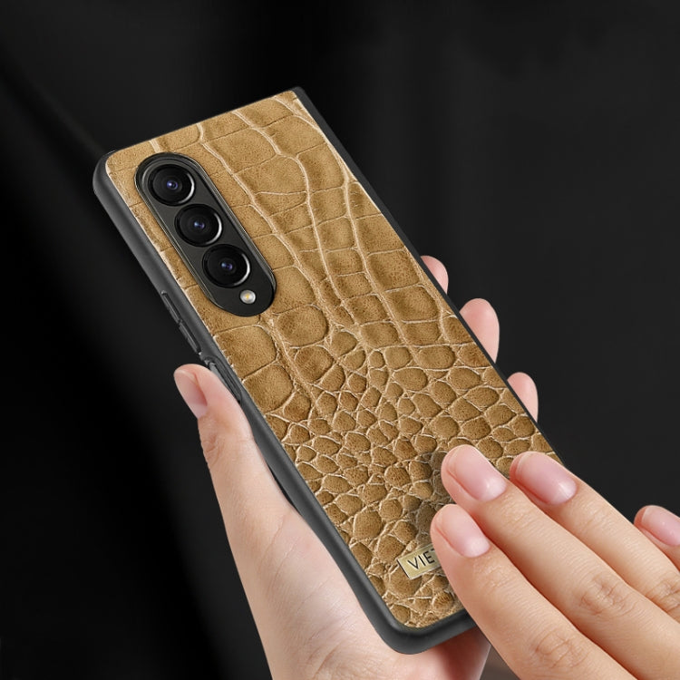 For Samsung Galaxy Z Fold3 5G VIETAO Crocodile Texture PU Leather Phone Case(Black) by VIETAO