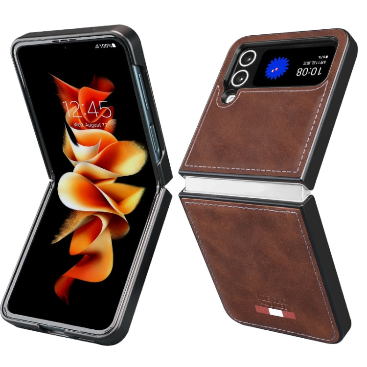 For Samsung Galaxy Z Flip4 VIETAO Plain Leather PU Phone Case(Brown) by VIETAO
