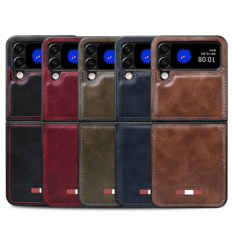 For Samsung Galaxy Z Flip4 VIETAO Plain Leather PU Phone Case(Brown) by VIETAO