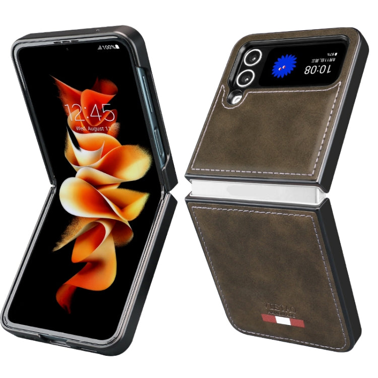 For Samsung Galaxy Z Flip3 5G VIETAO Plain Leather PU Phone Case(Green) by VIETAO