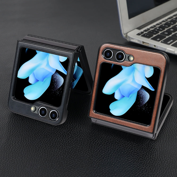 For Samsung Galaxy Z Flip5 VIETAO Plain Leather PU Phone Case(Black) by VIETAO