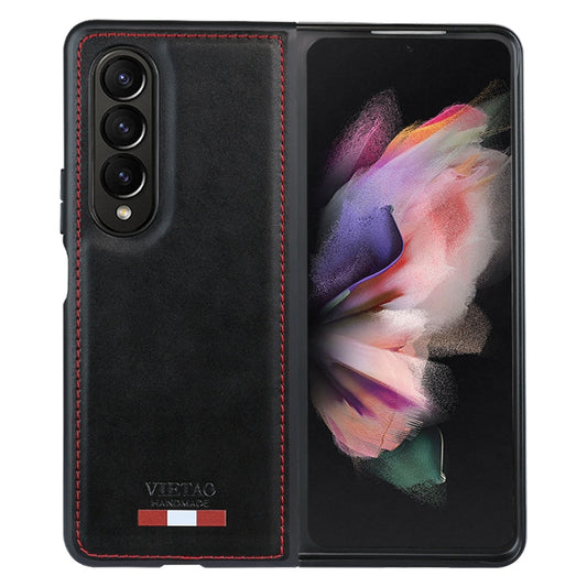For Samsung Galaxy Z Fold4 VIETAO Plain Leather PU Phone Case(Black) by VIETAO
