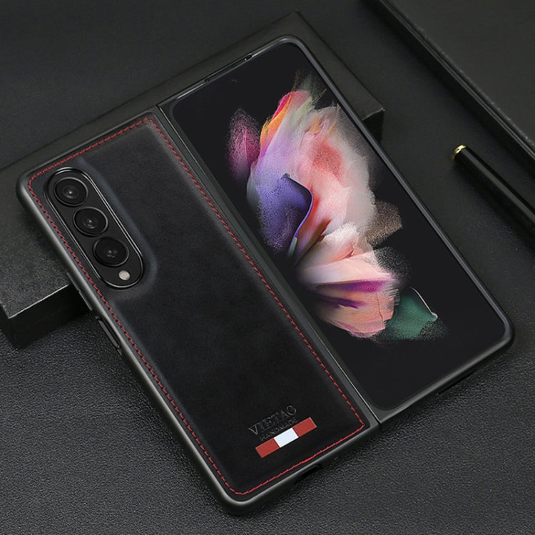 For Samsung Galaxy Z Fold4 VIETAO Plain Leather PU Phone Case(Black) by VIETAO