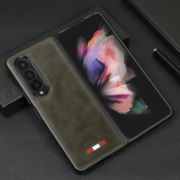 For Samsung Galaxy Z Fold3 5G VIETAO Plain Leather PU Phone Case(Green) by VIETAO