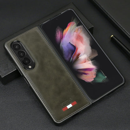 For Samsung Galaxy Z Fold3 5G VIETAO Plain Leather PU Phone Case(Green) by VIETAO