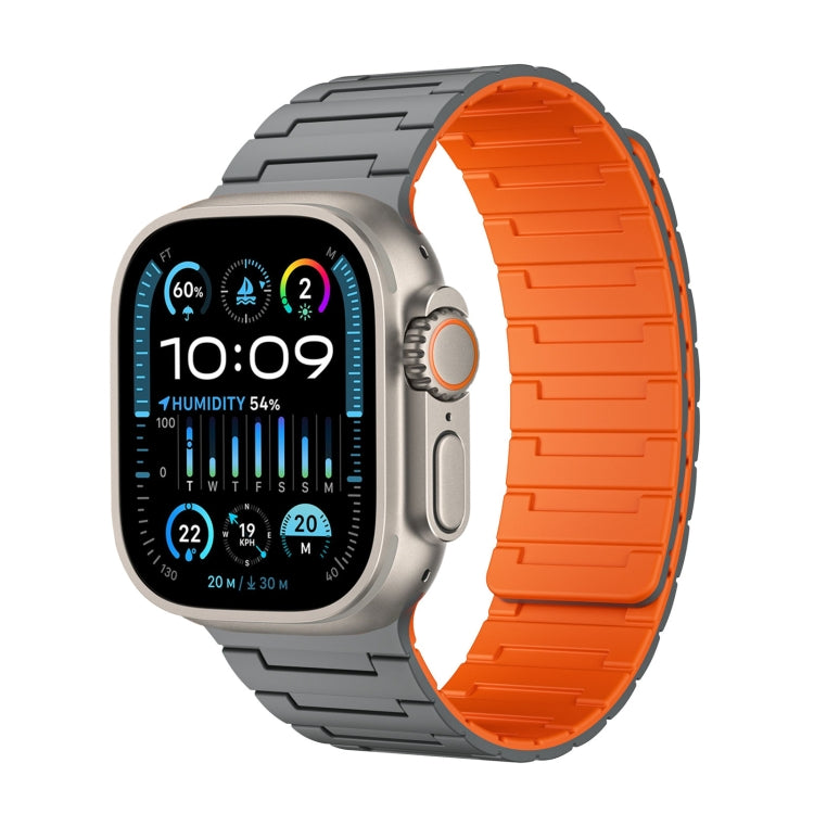 For Apple Watch Ultra 2 49mm Magnetic Silicone Watch Band(Grey Orange) by bashfashion