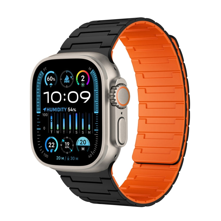 For Apple Watch Ultra 49mm Magnetic Silicone Watch Band(Black Orange) by bashfashion