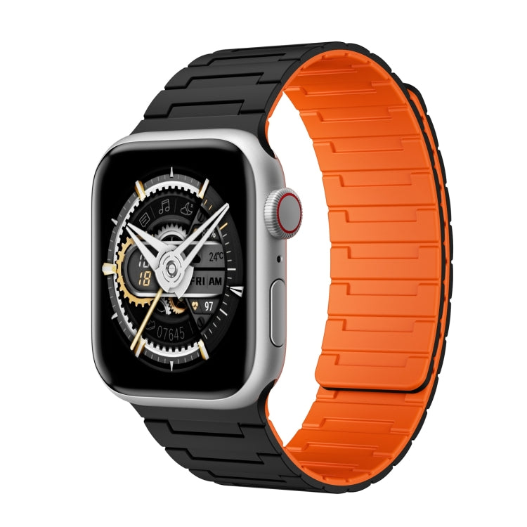 For Apple Watch Series 8 45mm Magnetic Silicone Watch Band(Black Orange) by bashfashion