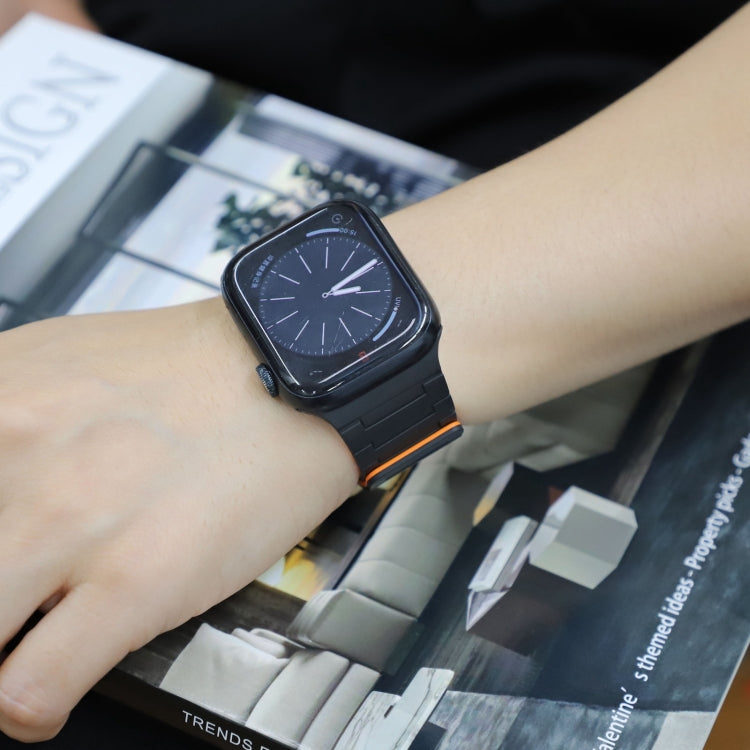 For Apple Watch Series 8 45mm Magnetic Silicone Watch Band(Black Orange) by bashfashion