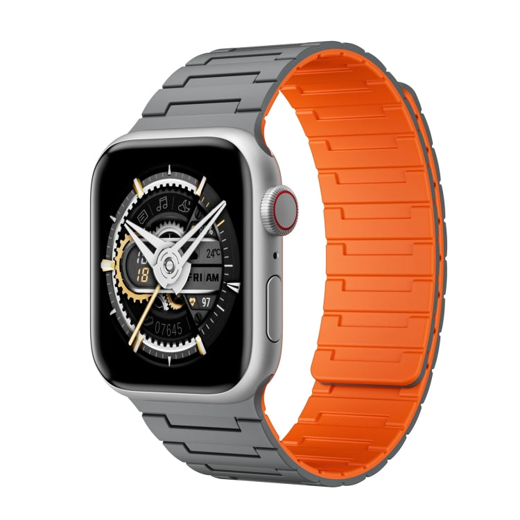 For Apple Watch Series 4 44mm Magnetic Silicone Watch Band(Grey Orange) by bashfashion