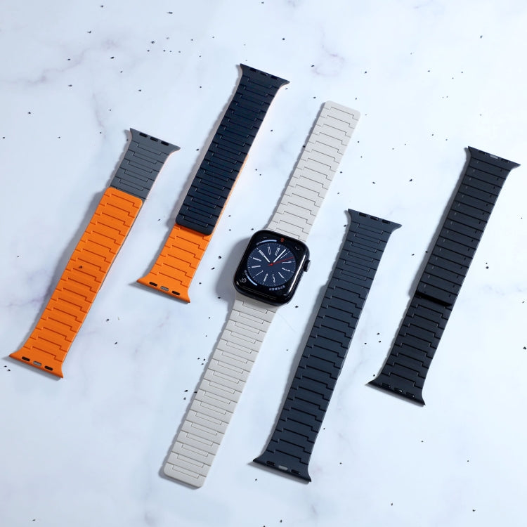 For Apple Watch Ultra 2 49mm Magnetic Silicone Watch Band(Grey Orange) by bashfashion