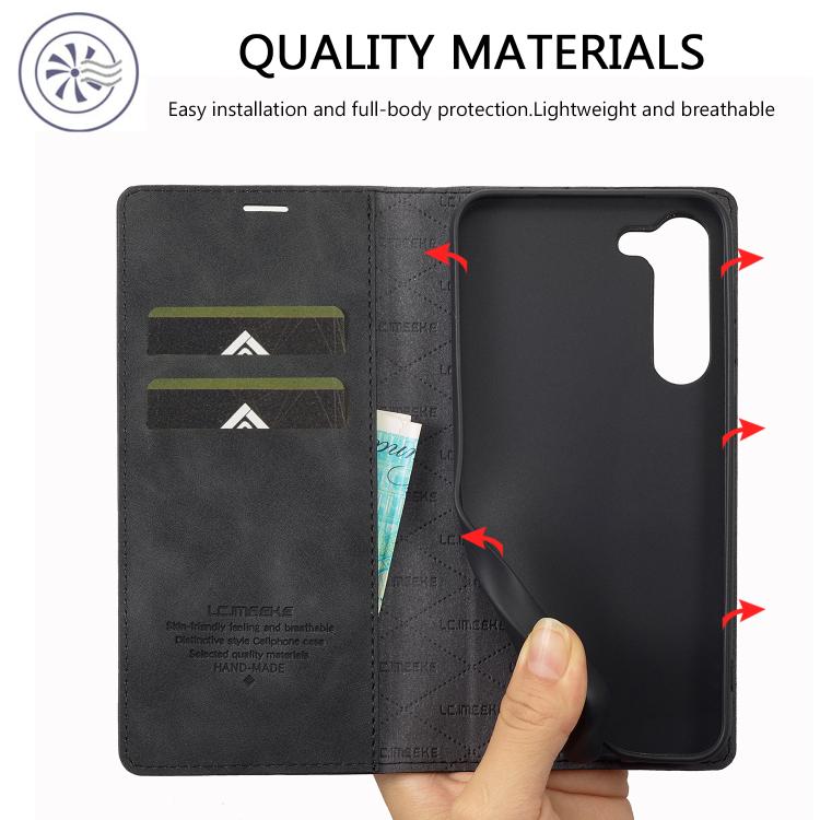 For Samsung Galaxy S25+ 5G LC.IMEEKE Strong Magnetism Microfiber Leather Phone Case(Black) by LC.IMEEKE