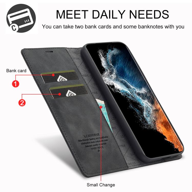 For Samsung Galaxy S25+ 5G LC.IMEEKE Strong Magnetism Microfiber Leather Phone Case(Black) by LC.IMEEKE