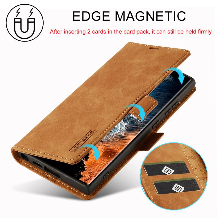 For Samsung Galaxy S25 Ultra 5G LC.IMEEKE Strong Magnetism Microfiber Leather Phone Case(Brown) by LC.IMEEKE