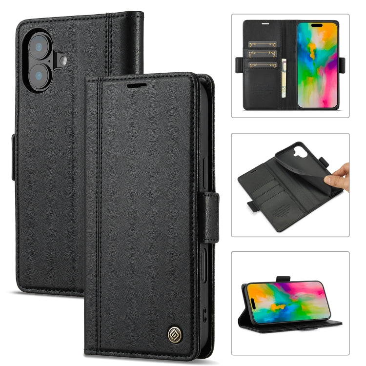 For iPhone 16 LC.IMEEKE Skin-friendly Card Slots Leather Phone Case(Black) by LC.IMEEKE