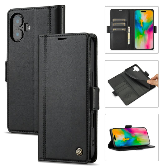 For iPhone 16 LC.IMEEKE Skin-friendly Card Slots Leather Phone Case(Black) by LC.IMEEKE