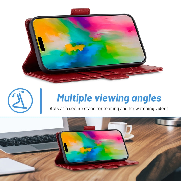 For iPhone 16 LC.IMEEKE Skin-friendly Card Slots Leather Phone Case(Red) by LC.IMEEKE