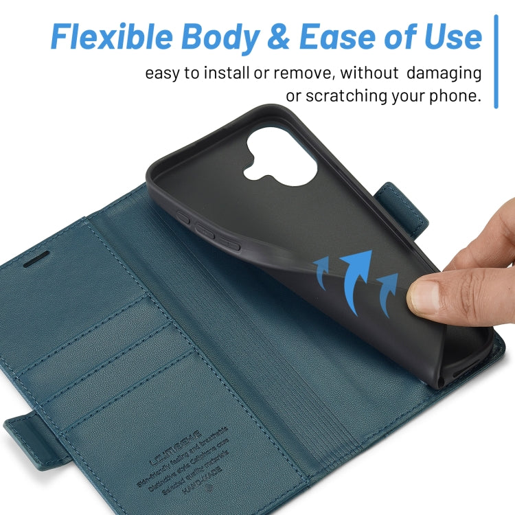 For iPhone 16 LC.IMEEKE Skin-friendly Card Slots Leather Phone Case(Blue) by LC.IMEEKE
