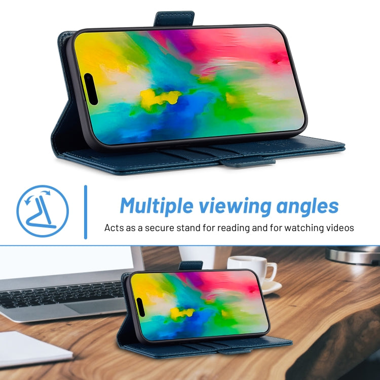 For iPhone 16 LC.IMEEKE Skin-friendly Card Slots Leather Phone Case(Blue) by LC.IMEEKE