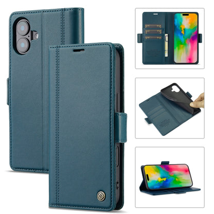 For iPhone 16 Plus LC.IMEEKE Skin-friendly Card Slots Leather Phone Case(Blue) by LC.IMEEKE