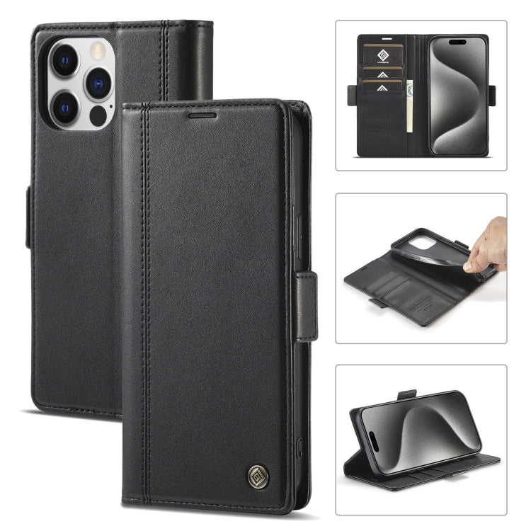 For iPhone 16 Pro Max LC.IMEEKE Skin-friendly Card Slots Leather Phone Case(Black) by LC.IMEEKE