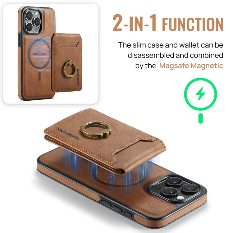 For iPhone 13 MAGKING K1 MagSafe Detachable Wallet RFID Back Cover Phone Case(Brown) by MAGKING