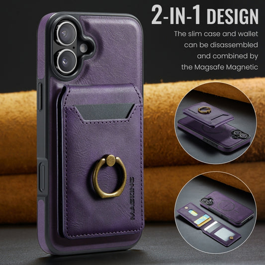 For iPhone 16 MAGKING K1 MagSafe Detachable Wallet RFID Back Cover Phone Case(Purple) by MAGKING