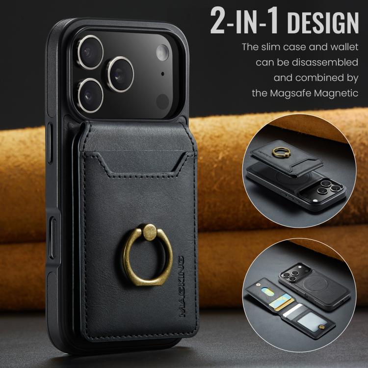 For iPhone 17 Pro MAGKING K1 MagSafe Detachable Wallet RFID Back Cover Phone Case(Black) by MAGKING