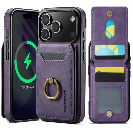 For iPhone 17 Pro MAGKING K1 MagSafe Detachable Wallet RFID Back Cover Phone Case(Purple) by MAGKING