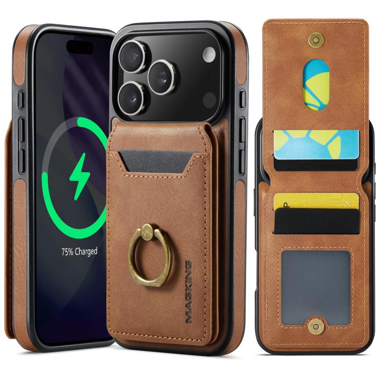 For iPhone 17 Pro MAGKING K1 MagSafe Detachable Wallet RFID Back Cover Phone Case(Brown) by MAGKING