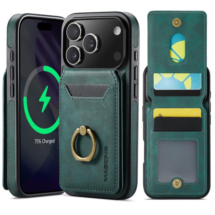 For iPhone 17 Pro MAGKING K1 MagSafe Detachable Wallet RFID Back Cover Phone Case(Green) by MAGKING