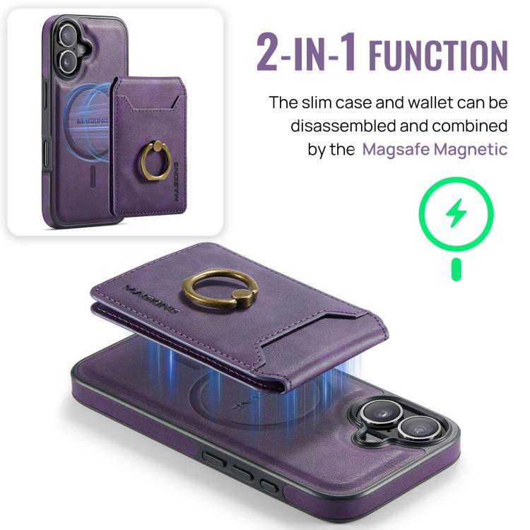 For iPhone 17 MAGKING K1 MagSafe Detachable Wallet RFID Back Cover Phone Case(Purple) by MAGKING