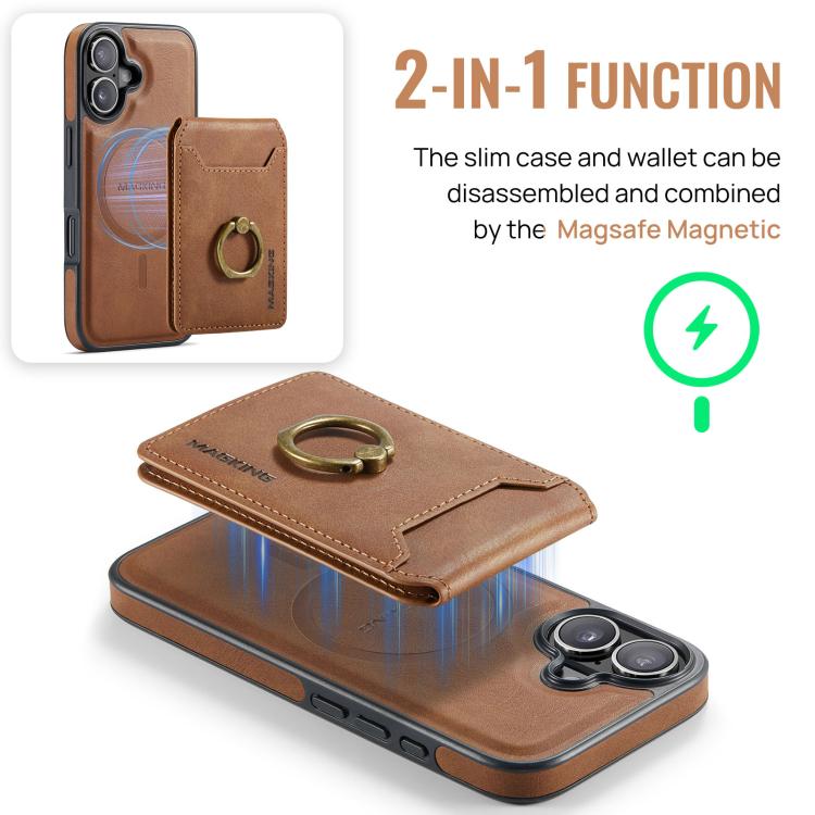 For iPhone 17 MAGKING K1 MagSafe Detachable Wallet RFID Back Cover Phone Case(Brown) by MAGKING